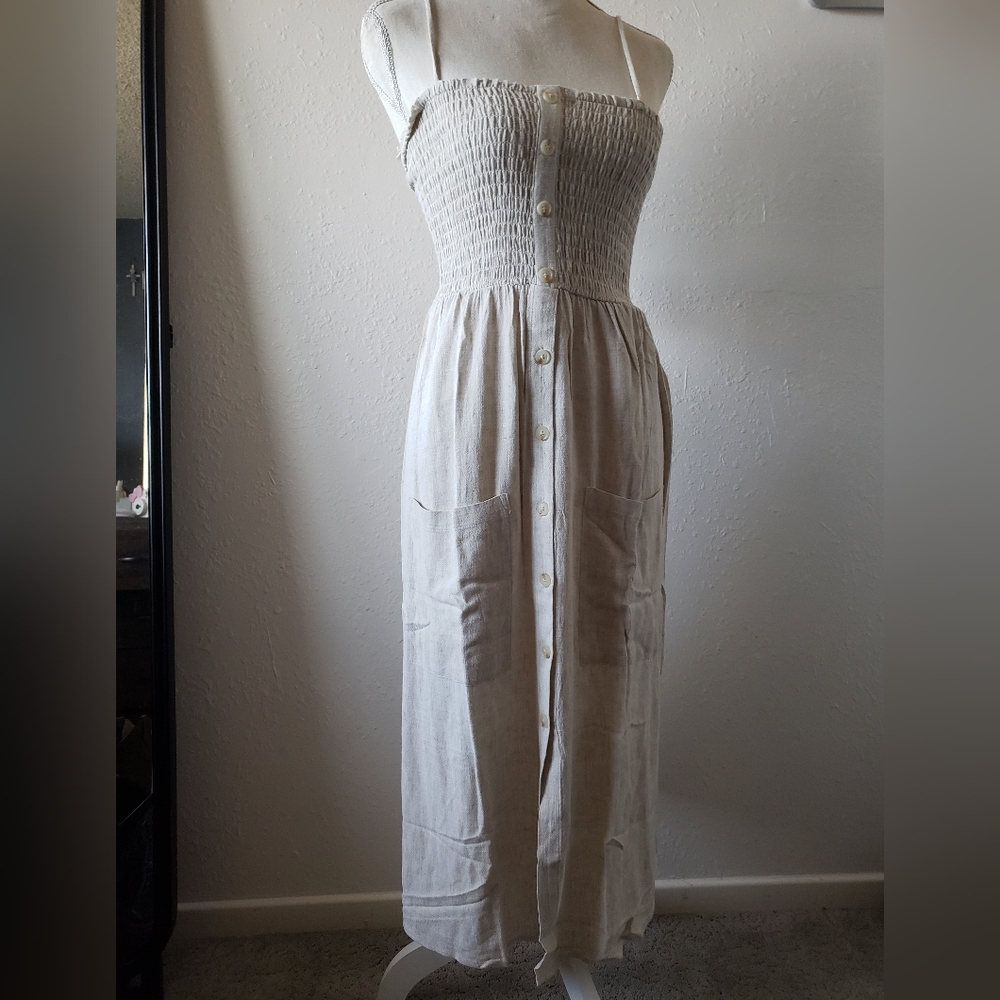 Forever 21 Cream Ruched Midi Sundress